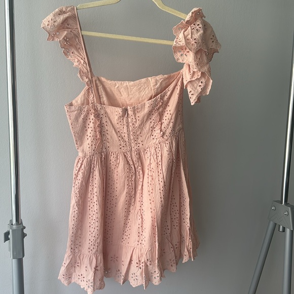 TULAROSA REVOLVE PINK LACE OFF SHOULDER COTTON MINI DRESS SMAL GREAT CONDITION - Picture 3 of 5